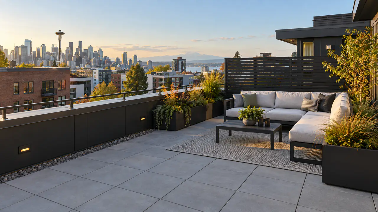 Rooftop pedestal-paver deck on a Capitol Hill townhouse