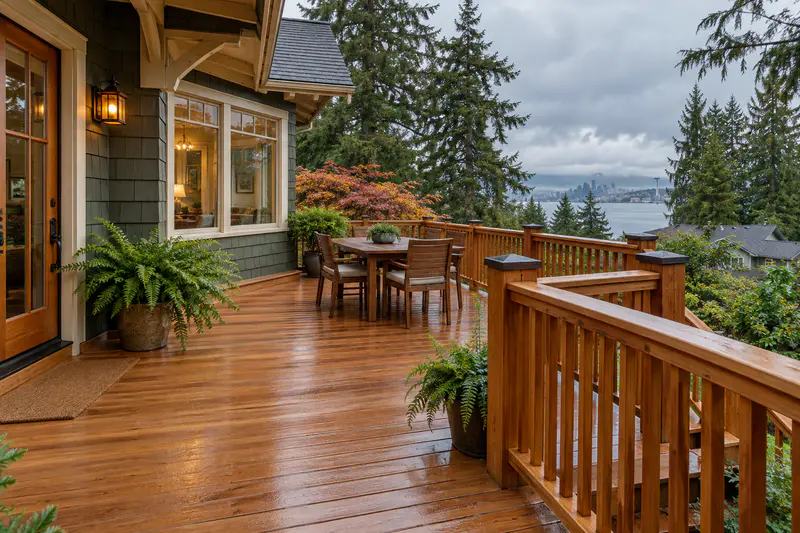 New Western red cedar deck at a Seattle Craftsman home